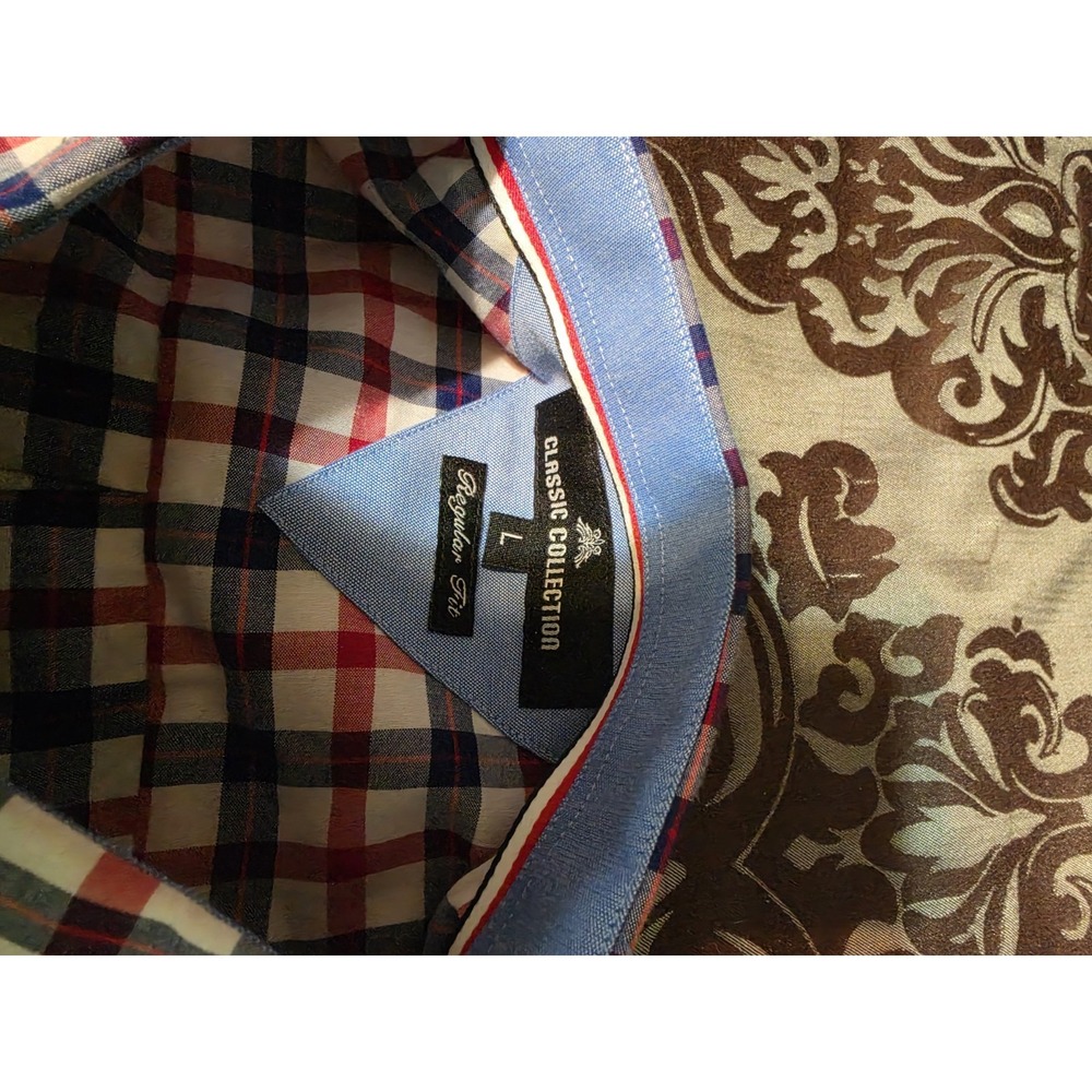 Men's Classic Gingham Long Sleeve Button Down Shirt Large - Picture 2 of 3